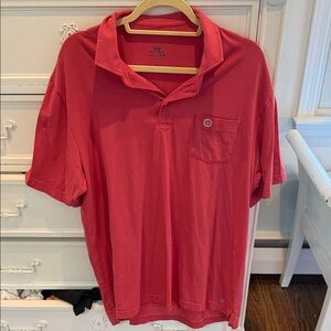 Peter Millar Men's Coral-Red Short Sleeve Polo with Chest Pocket